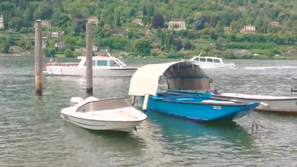 Jezero Maggiore v létě, lodě. — Stock video