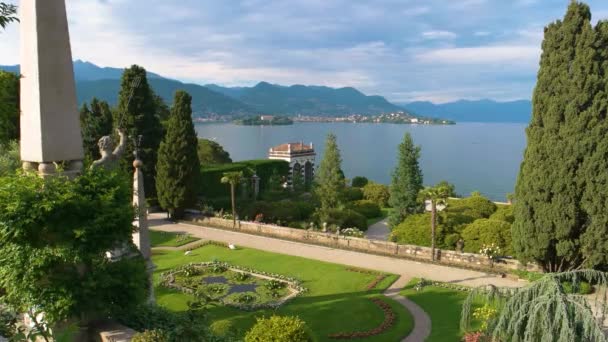 Isola Bella τοπίο κήπων, ομορφη. — Αρχείο Βίντεο