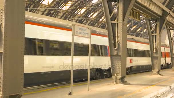 Tren de pasajeros en la estación . — Vídeos de Stock