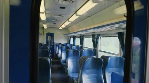 Passenger train wagon interior. — Stock Video