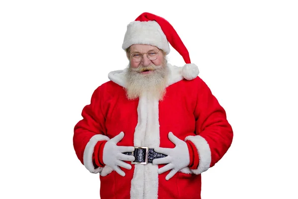 Vecchio Babbo Natale con le mani sulla pancia . — Foto Stock