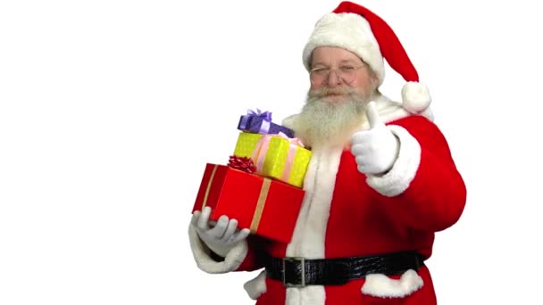 Santa na bílém pozadí. — Stock video