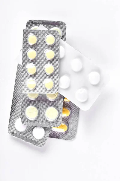 Pile of pills in blisters, top view. — Stock Photo, Image