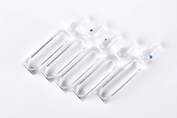 Raw of ampoules with liquid for injection.