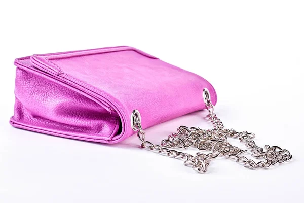 Pink leather bag with chain. — Stock Photo, Image