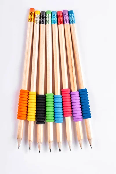 Collectie van potloden met verschillende bands. — Stockfoto