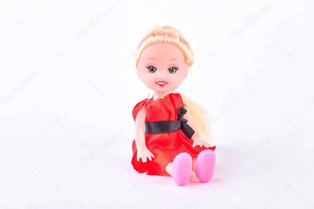 Beautiful baby doll on white background.