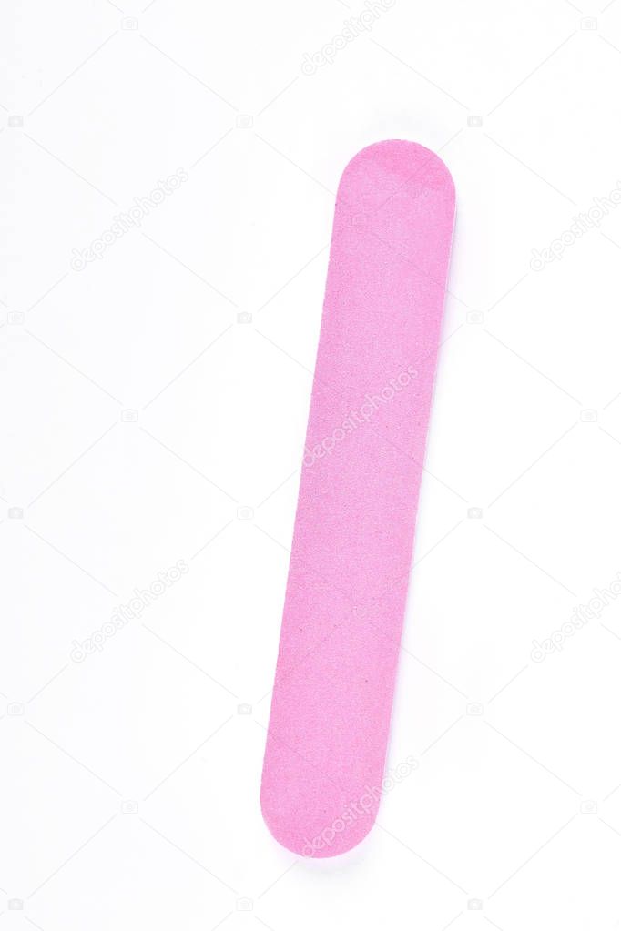 Pink nail file on a white background.