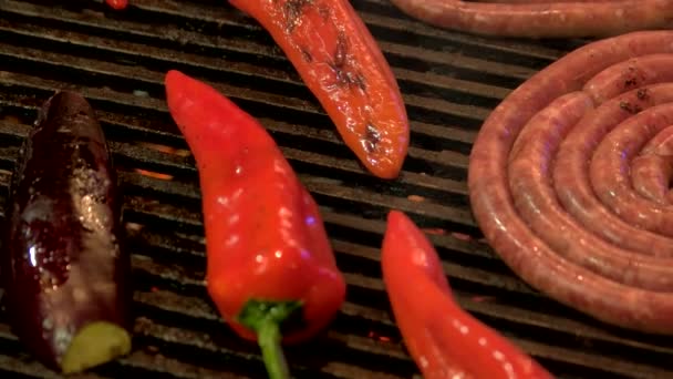 Cooking food on grill. — Stock Video