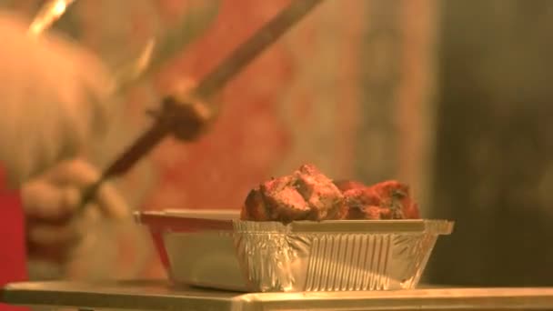 Hot pork shashlik. — Stock Video