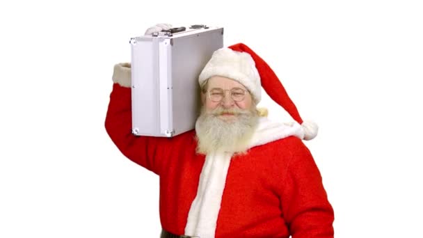 İzole Santa holding evrak çantası. — Stok video