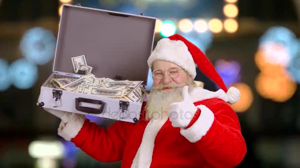 Valise de maintien Santa avec argent . — Video