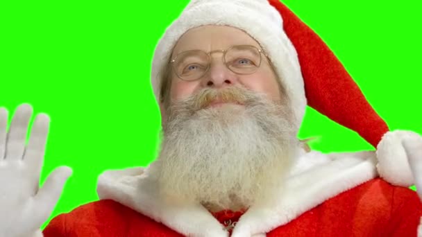 Weihnachtsmann schaut auf, chromakey. — Stockvideo