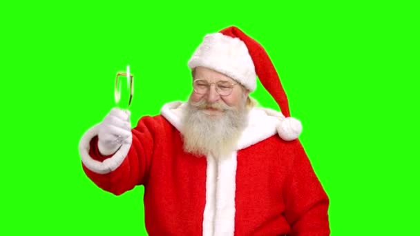 Santa segurando taça de champanhe, chromakey . — Vídeo de Stock