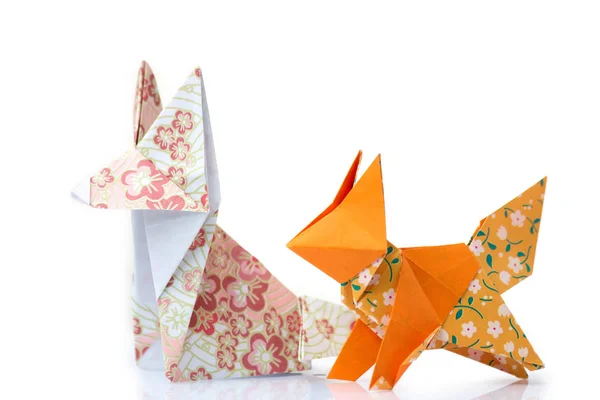 Dva origami lišky — Stock fotografie