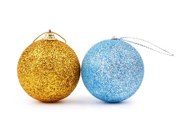 Golden and blue Christmas shiny balls. Stock Picture