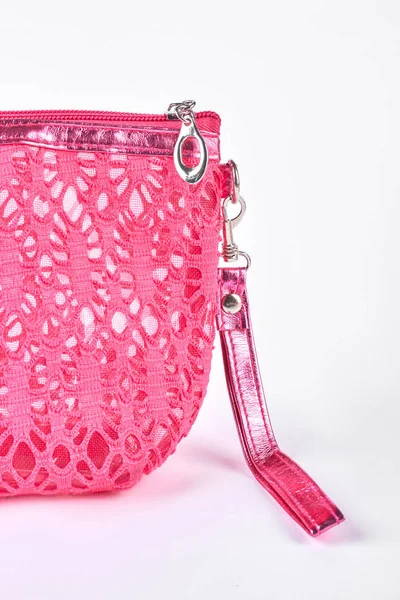 Pink cosmetics bag, cropped image. — Stock Photo, Image