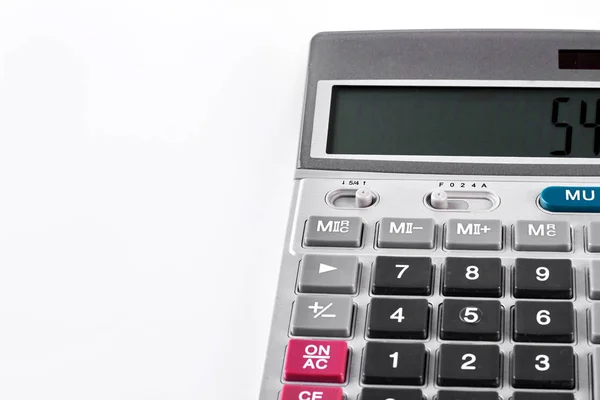 Moderna calcolatrice d'argento, sfondo bianco . — Foto Stock