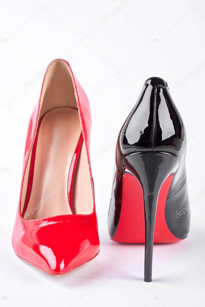 Black and red shoes on high heels.