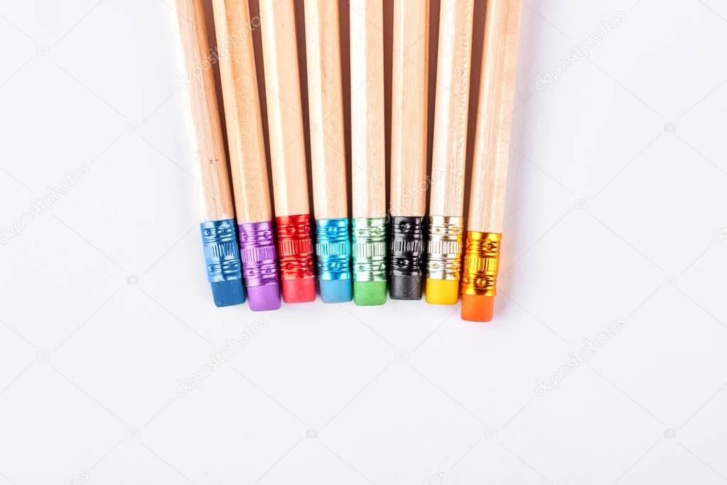 Set of pencils with erasers.