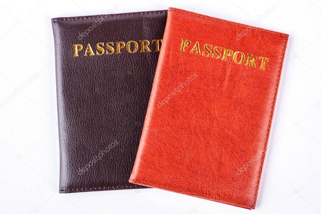 Two passports on white background.