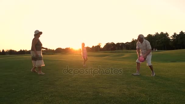 Niño y abuelos jugando pelota . — Vídeo de stock