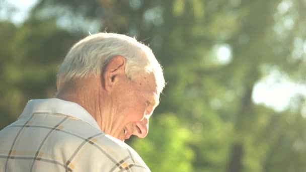 Abuelo con niño caminando al aire libre . — Vídeo de stock