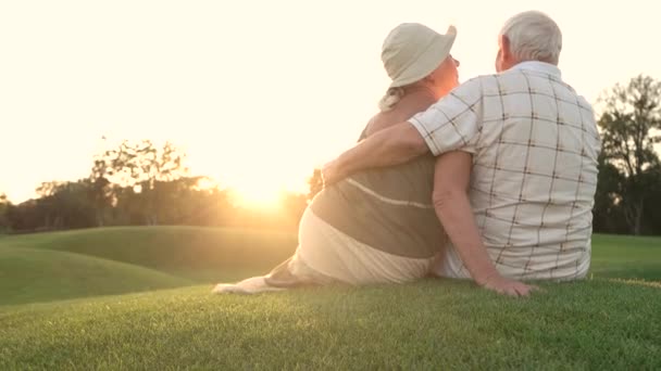 Seniorin küsst Mann im Freien. — Stockvideo