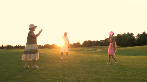 Avós e criança se divertindo ao ar livre . — Vídeo de Stock