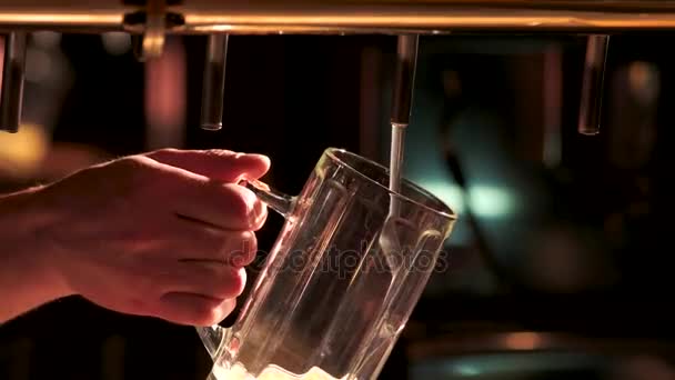 Hombre vierte cerveza en un vaso. — Vídeos de Stock