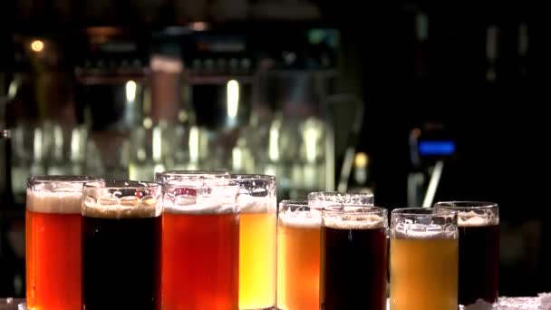 Diferentes tipos de cervezas de barril . — Vídeo de stock