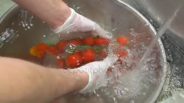 Tomates cereja perto . — Vídeo de Stock