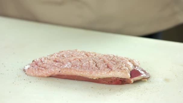 Raw duck breast with spices. — Stock Video