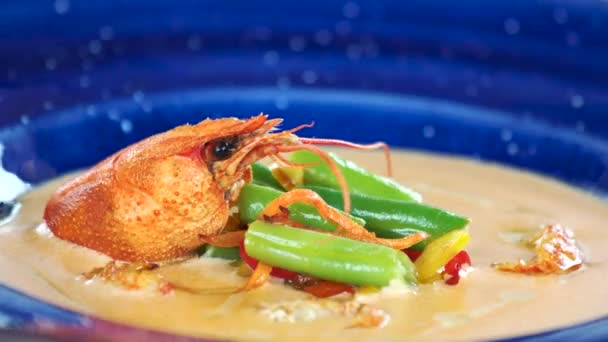Crayfish soup close up. — Stock Video