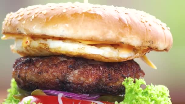 Beef burger makro. — Stockvideo