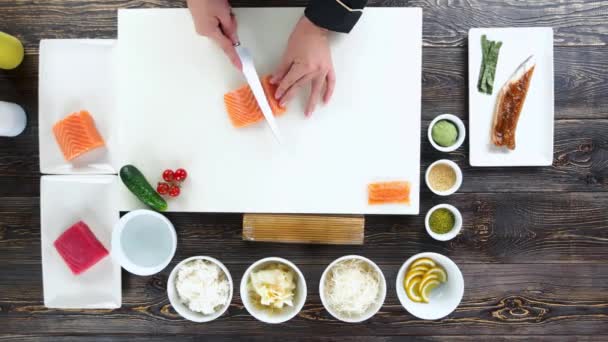 Sushi preparación vista superior . — Vídeos de Stock