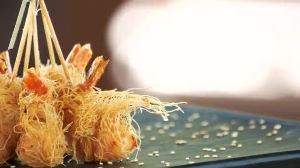 Shrimp tempura close up. — Stock Video