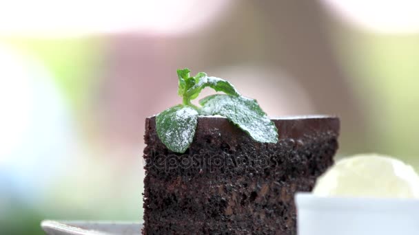 Belgian chocolate cake close up. — Stock Video