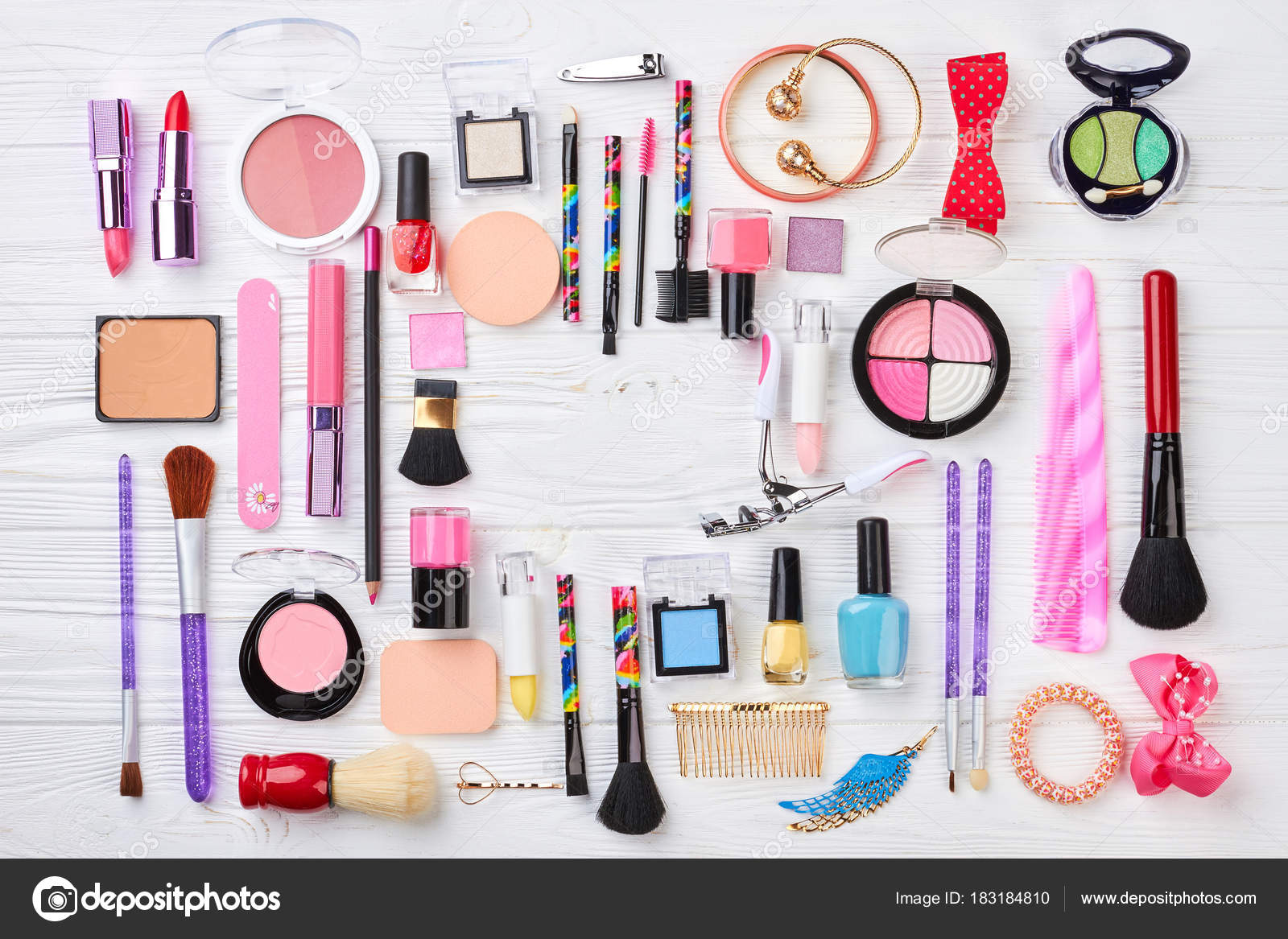 Makeup Products Kit Top View Stock Photo Denisfilm 183184810
