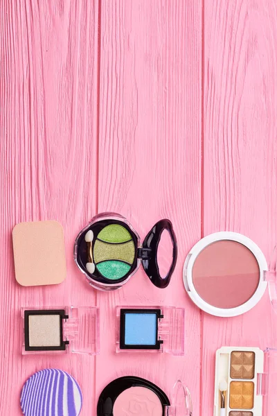 Set of shiny eyeshadows, top view. — Stock Photo, Image