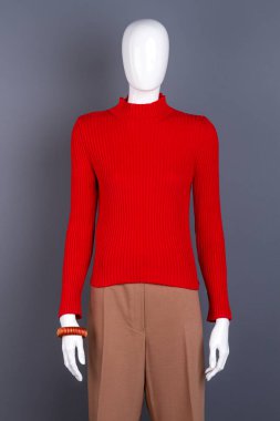 Kadınlar için güzel kırmızı çizgili süveter.