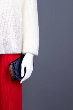 M-cüzdan, kopya alanı ile kadın manken.