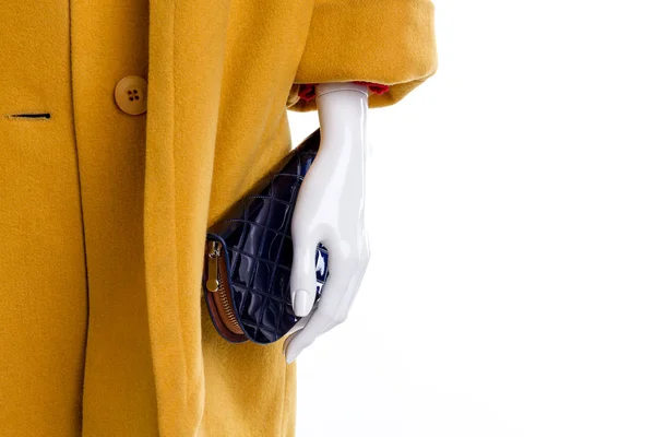 女性のカシミヤのコート、財布、コピー スペース. — ストック写真
