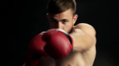 Kas kick boks, siyah arka plan portresi.