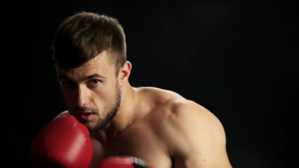 Jeune homme sportif boîte d'entraînement close up . — Video