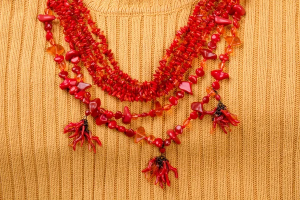 Statement red coral necklace. — Stock Photo, Image