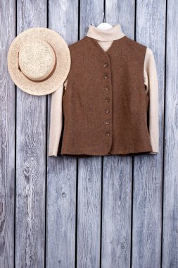 Kış kahverengi yelek kazak.