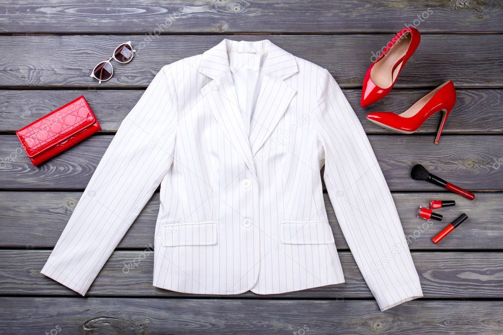 Set of businesswoman clothes and summer accessories.