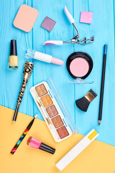 Make-up cosmetica set, bovenaanzicht. — Stockfoto