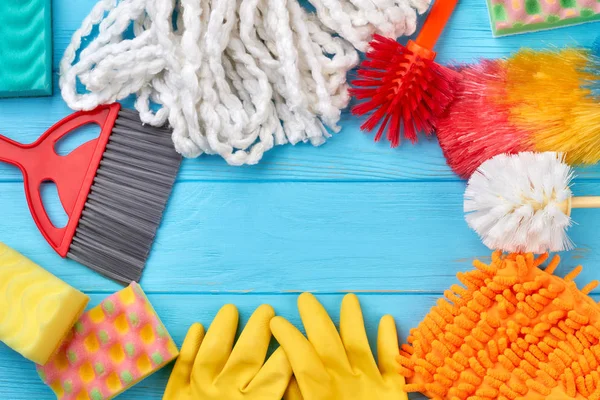 Frame from colorful cleaning supplies. — Stock Photo, Image
